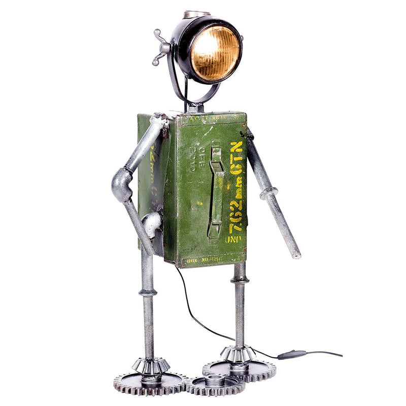 Metal table lamp Robot green with storage box Height 72cm 