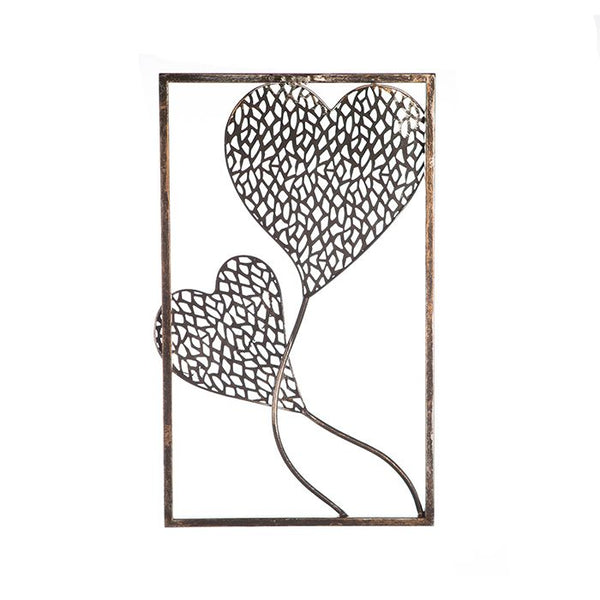 Romantic wall relief set 2 Purley Hearts made of metal in antique finish by GILDE