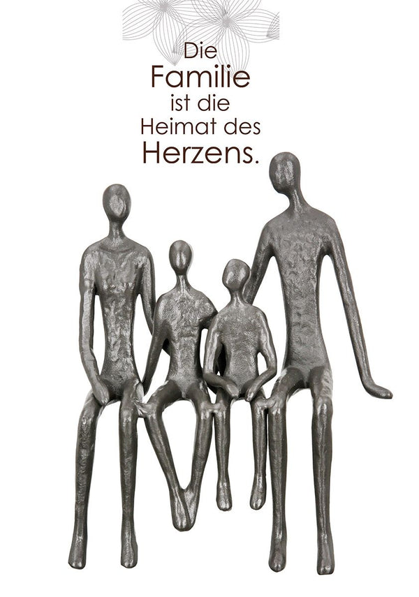 Eisen Design Skulptur Kantensitzer Familie mit Spruchkarte