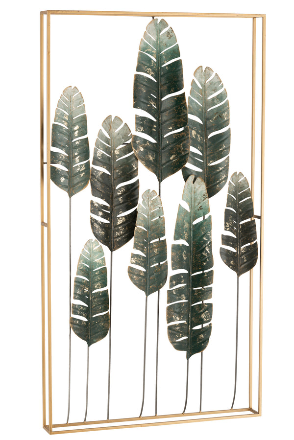 Wanddecoratie bladeren metaal goud/groen - tijdloos en nobel kunstwerk voor elke kamer