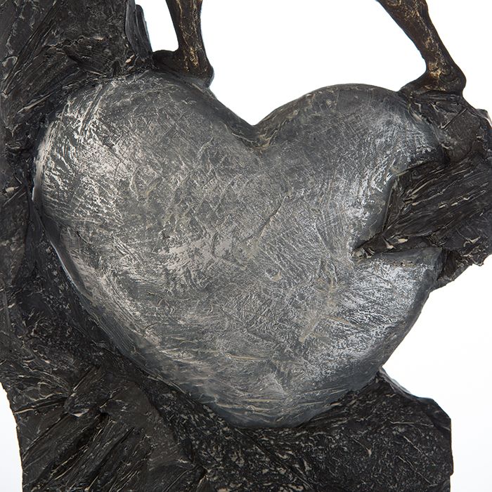 Skulptur HERZ Heart  bronzefarbenes Herz Figur Höhe 37cm mit Spruchanhänger: "Nur das Herz vollbringt Wunder" Handgefertigt