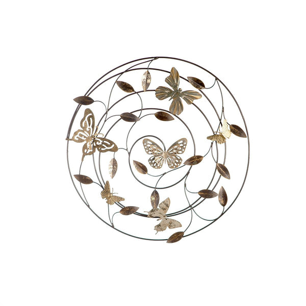 3D metal wall relief Farfalle 50cm grey/light brown/gold colored with butterflies and leaves
