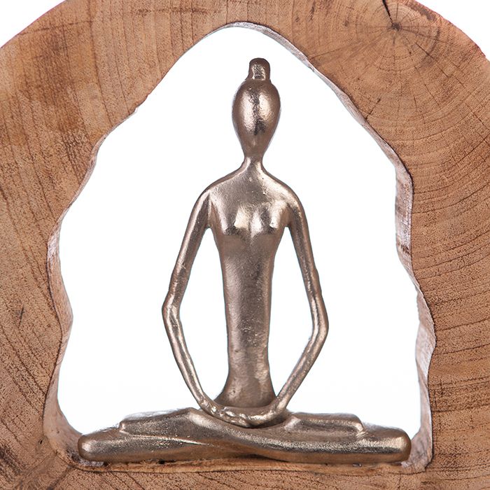 Sculptuurfiguren "Yogagroep" Yogafiguren in zilverkleurige voet naturel van mangohout Hoogte 51cm
