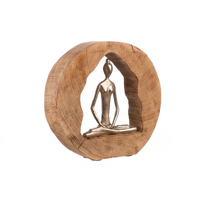 Sculptuurfiguren "Yogagroep" Yogafiguren in zilverkleurige voet naturel van mangohout Hoogte 51cm
