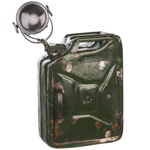 Lamp en sleutelkastje "Petrol Can" ijzer groen/bruin roest finish elk stuk is uniek