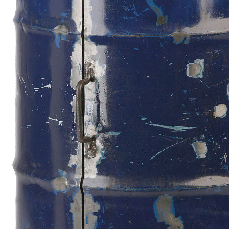 Upcycled Barrel Bar – Holz & Metall, Vintage Blau