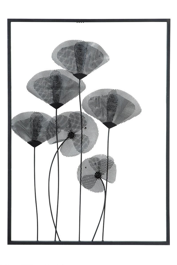 Metal wall relief poppies black height 70cm 