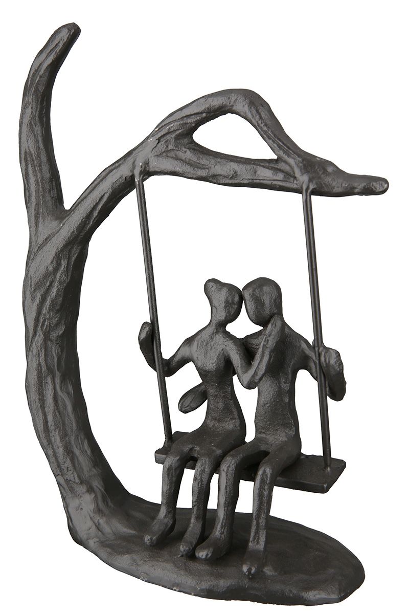 Iron design sculpture LOVERS burnished, couple on a swing on a tree with a slogan gift idea for romantics