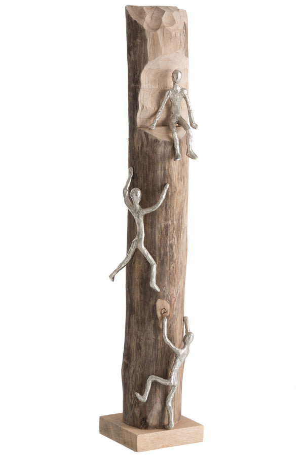 Dreifaltige Ascension Masters - Handcrafted aluminum climber sculpture on real wood trunk