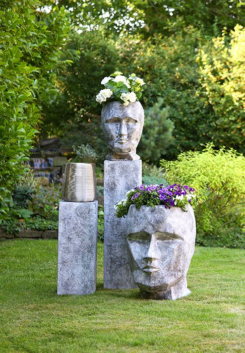 Planter Outdoor Head Concrete look with surface structure Height 71cm