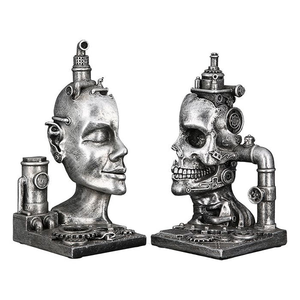 2 delen Poly boekensteun Steampunk Skull hoogte 22cm