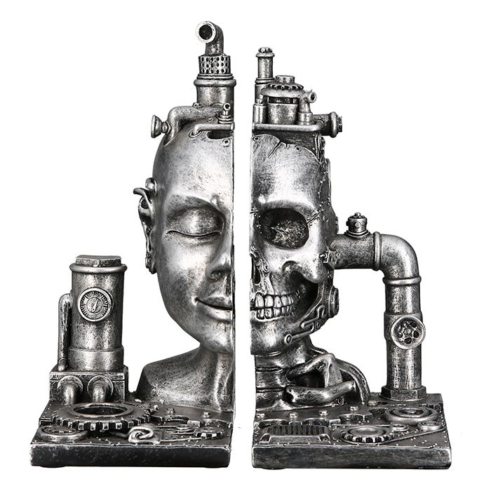 2 parts Poly bookend Steampunk Skull height 22cm