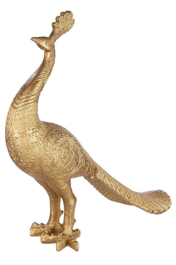 Handmade gold-colored poly figure 'Peacock' - An artistic decorative piece for any room 