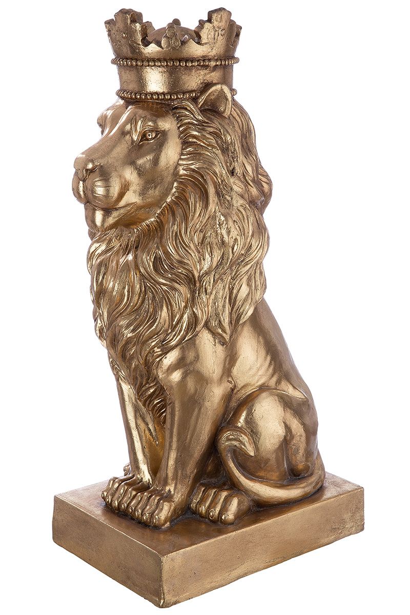 Majestueuze aanwezigheid buitenshuis Het handgemaakte magnesiumsculptuur 'Lion' met kroon 