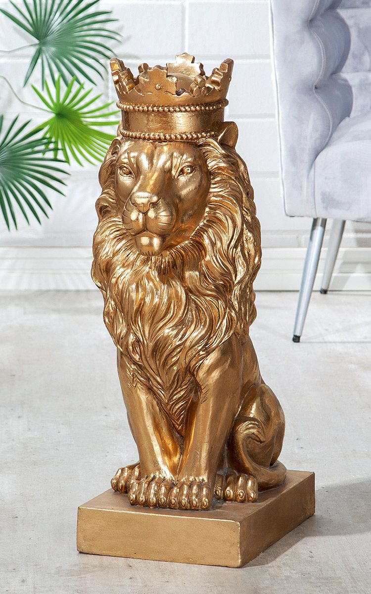 Majestueuze aanwezigheid buitenshuis Het handgemaakte magnesiumsculptuur 'Lion' met kroon 