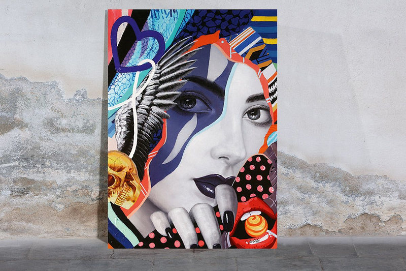 Picture Street Art Dame met Lolly kleurrijk 70x100cm