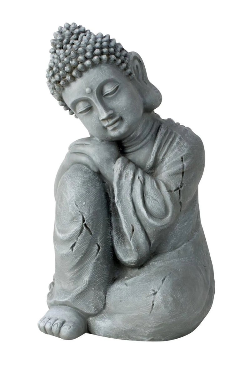 Sitting Buddha in gray for indoor and outdoor use