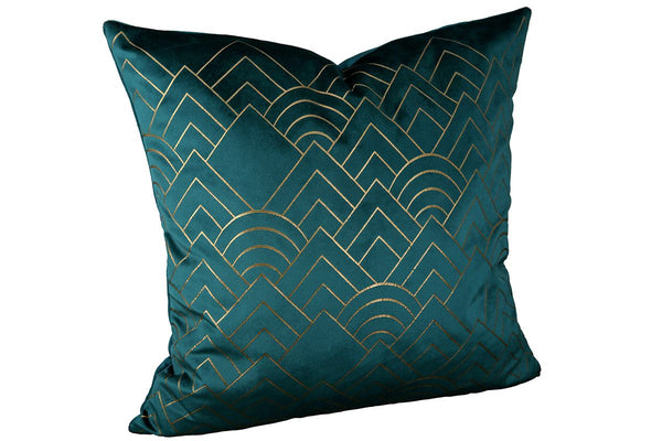 2 fabric cushions Jasper petrol with gold-colored design velvet cover