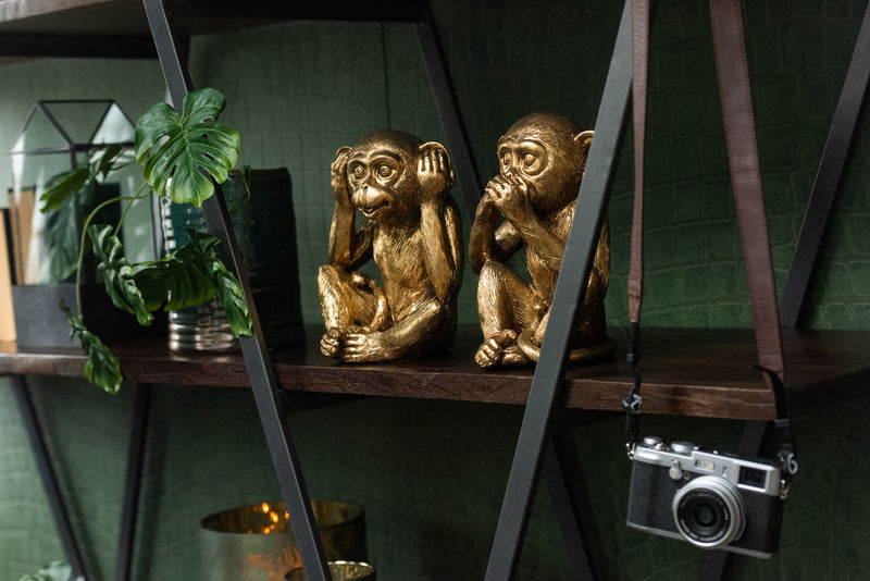 XXL maat 3 apenfiguren Hoor niets Zie niets Zeg niets Hoogte 23 cm in antiek goud