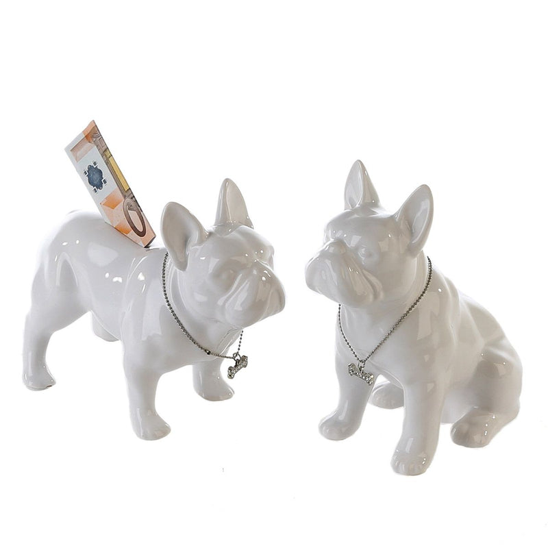 Money box Bulli bulldog white * silver * black ceramic with silver collar