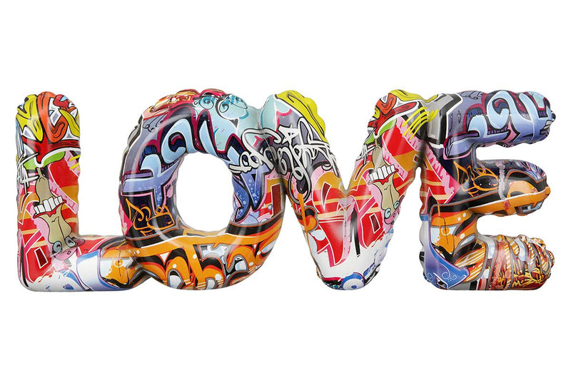 Farbenfroher Poly Schriftzug "LOVE" im Graffiti-Design - Handgefertigte Street Art Dekoration aus hochwertigem Kunstharz