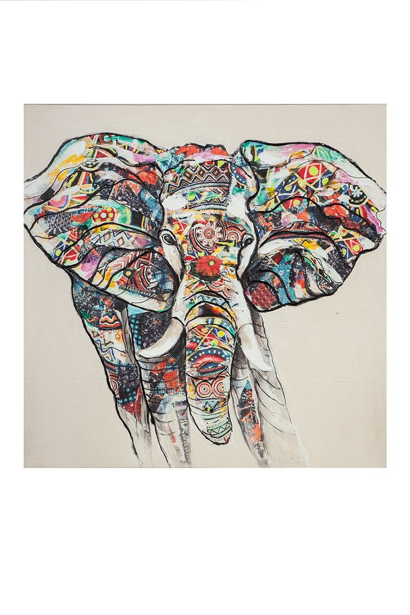 Bild "Bunter Elefant" Boho Design Deko bunt, auf Leinwand Höhe 100cm