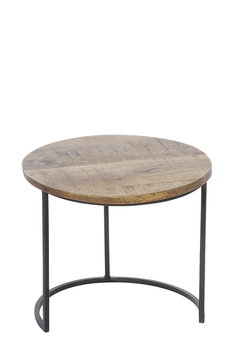 Holz Tisch Set rund Camara Platten aus Mangoholz Gestell in schwarz