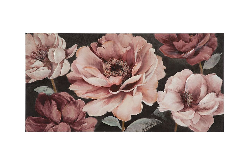 Foto pioenrozen kwintet roze/bordeaux/groen op canvas 120cm