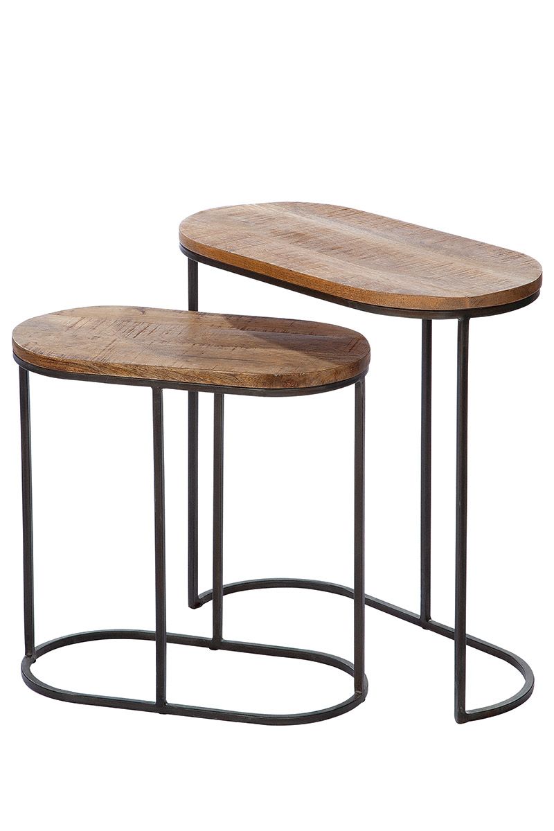 Holz Tisch Set oval Camara Platten aus Mangoholz Gestell in schwarz