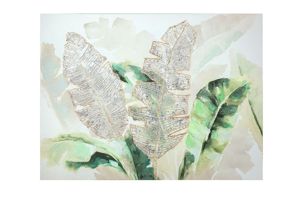 GILDE decoratief schilderij op canvas - wandschildering - bladflora - 90 x 120 cm