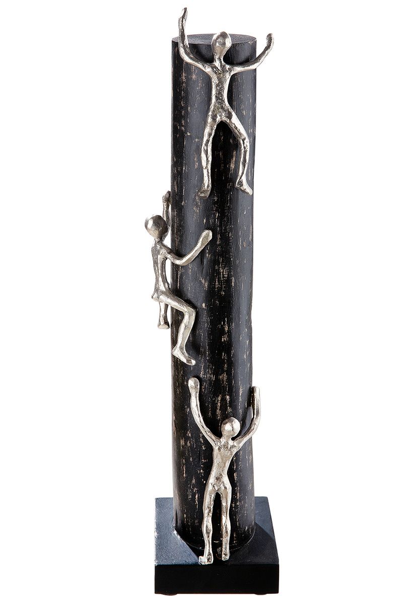 Wooden sculpture, black, high up, figures made of aluminum with a message card, height 55 cm