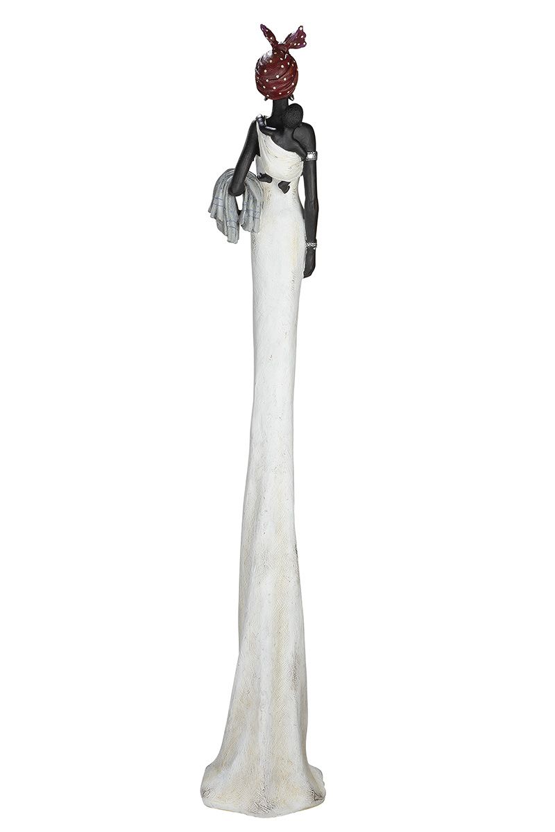 XXL polyfiguur Afrikaanse vrouw Tortuga wit/creme/donkerbruin met kind en doek hoogte 104cm