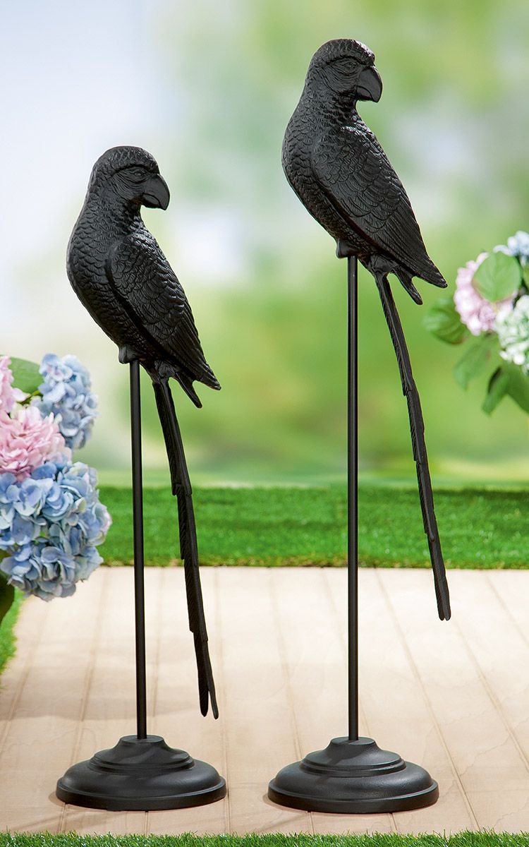 Aluminum sculpture Parrot parrot matt black height 85cm