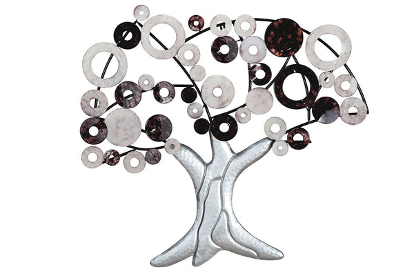 Handgefertigtes Metall-Wandrelief "Lebensbaum" in Weiß/Schwarz/Braun/Silberfarben von Gilde