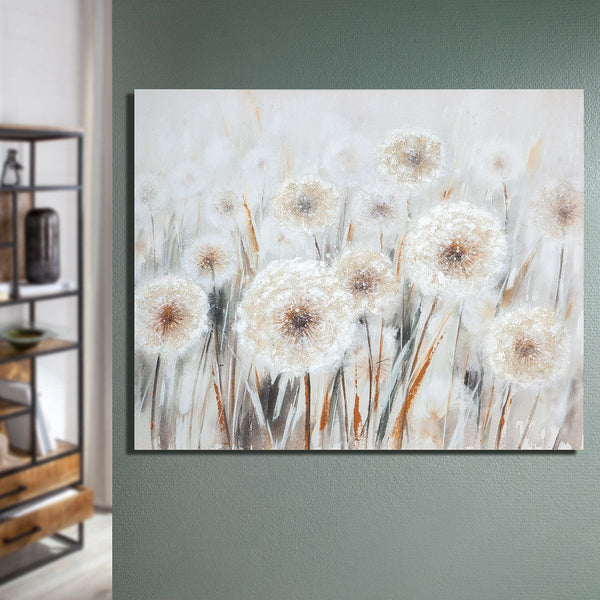 Leinwandbild Pusteblumen-Feld 100x80 cm Creme Braun Grau