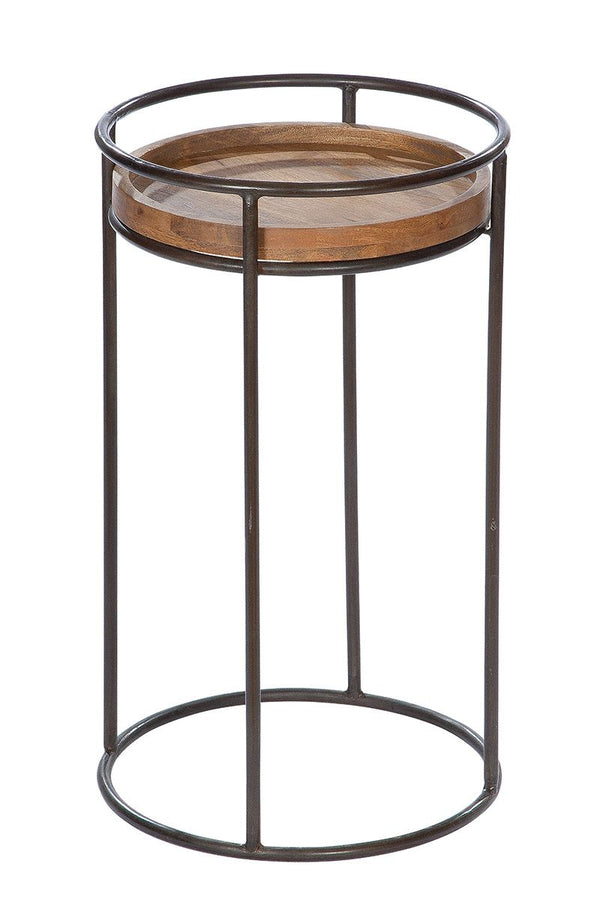 Wooden side table round Camara Top in mango wood Metal frame 60cm