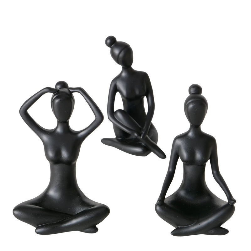 Set van 3 handgemaakte yogafiguren Marie en haar yogapraktijk in zwart hoogte 10cm