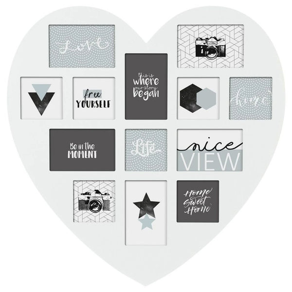 Photo frame collage in heart shape for 13 photos in white