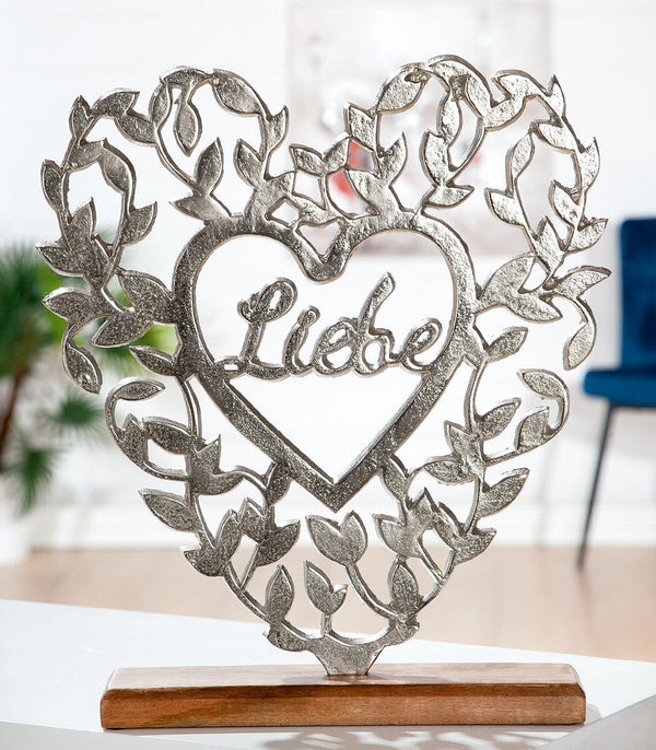 Romantic gift idea XXL heart love silver base made of real mango wood 42cm high in love hearts engaged gift lovers