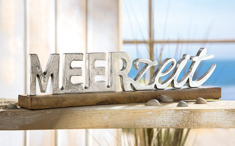 Sea time lettering on real mango wood base aluminum 48cm length