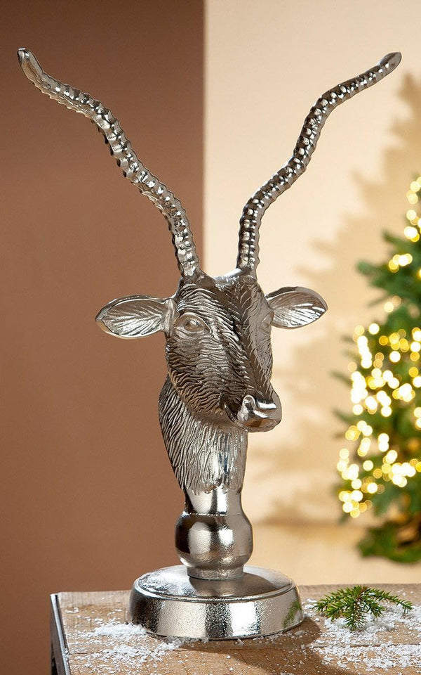 Aluminium hoofd antilope sculptuur decoratie hoogte 43cm boho design