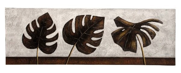 Natural elegance Hand-painted mural with a leaf motif in warm brown tones 120x40cm