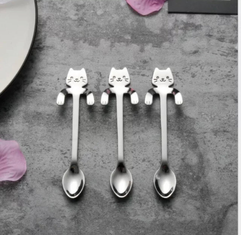 3pcs Cat Teaspoons Set Dessert Spoons Afternoon Teaspoons Stainless Steel Spoons Coffee Spoons