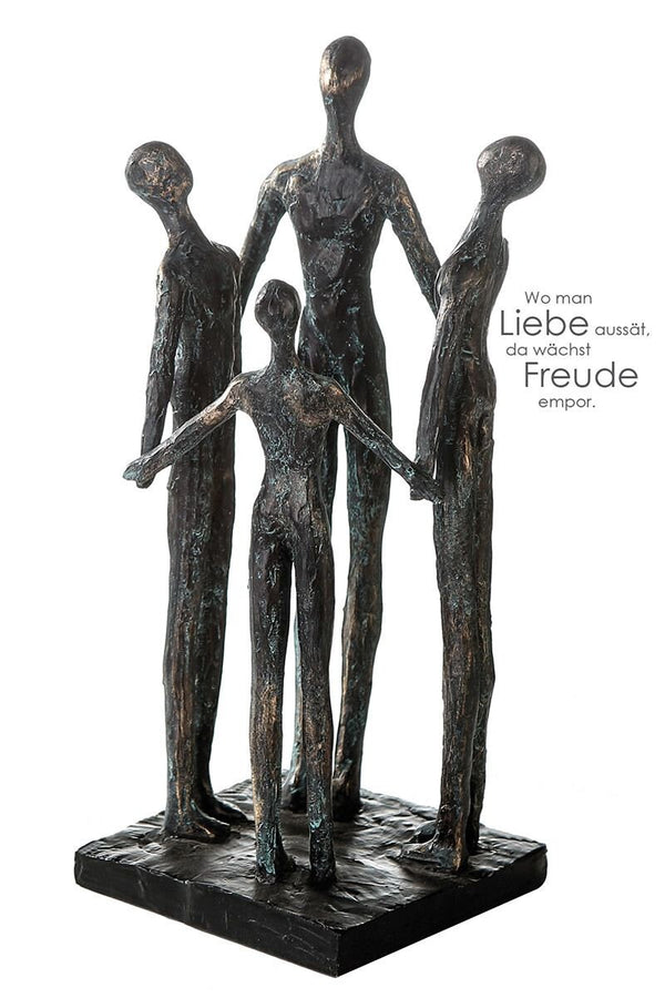MY FAMILY" - Bronze poly sculpture with 4 figures on black base and saying pendant - 30 x 12 x 12 cm
