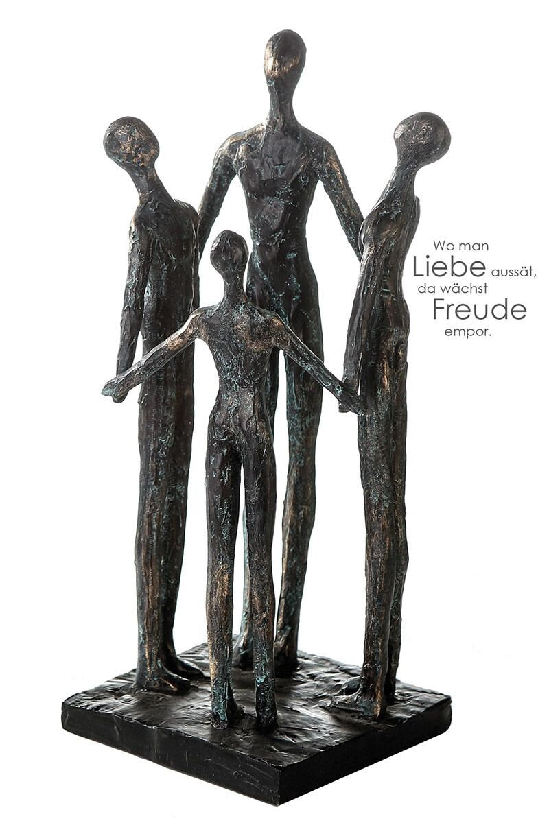 MY FAMILY" - Bronzen polysculptuur met 4 figuren op zwarte voet en spreukhanger - 30 x 12 x 12 cm