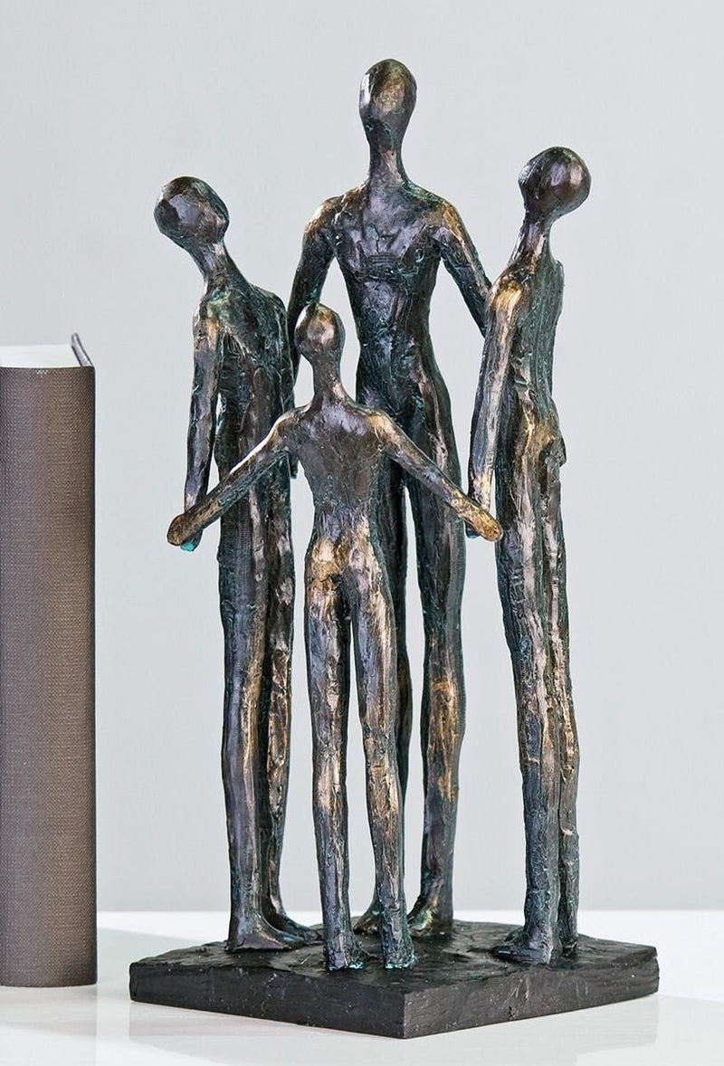 MY FAMILY" - Bronzen polysculptuur met 4 figuren op zwarte voet en spreukhanger - 30 x 12 x 12 cm