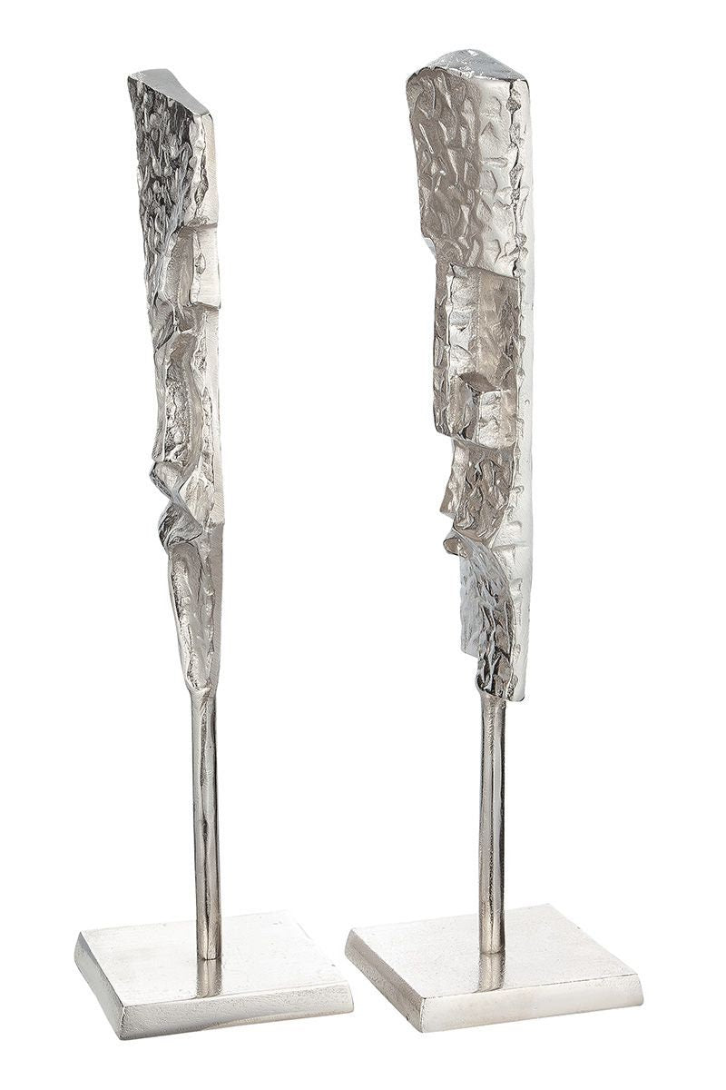 Handcrafted Aluminum Face Sculpture Set of 2, Shiny Silver Finish