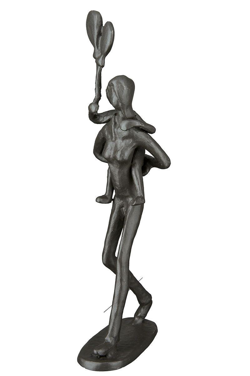 Exclusive Design Skulptur Huckepack aus Eisen brüniert Höhe 23 cm Frau mit Kind und Ballon Liebe Geschenk Familie