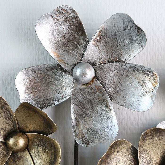 MF wall decoration FLEUX wall decoration 3D picture metal decoration metal metal picture decoration width 80 cm hand-painted flowers blossoms silver and gold tones