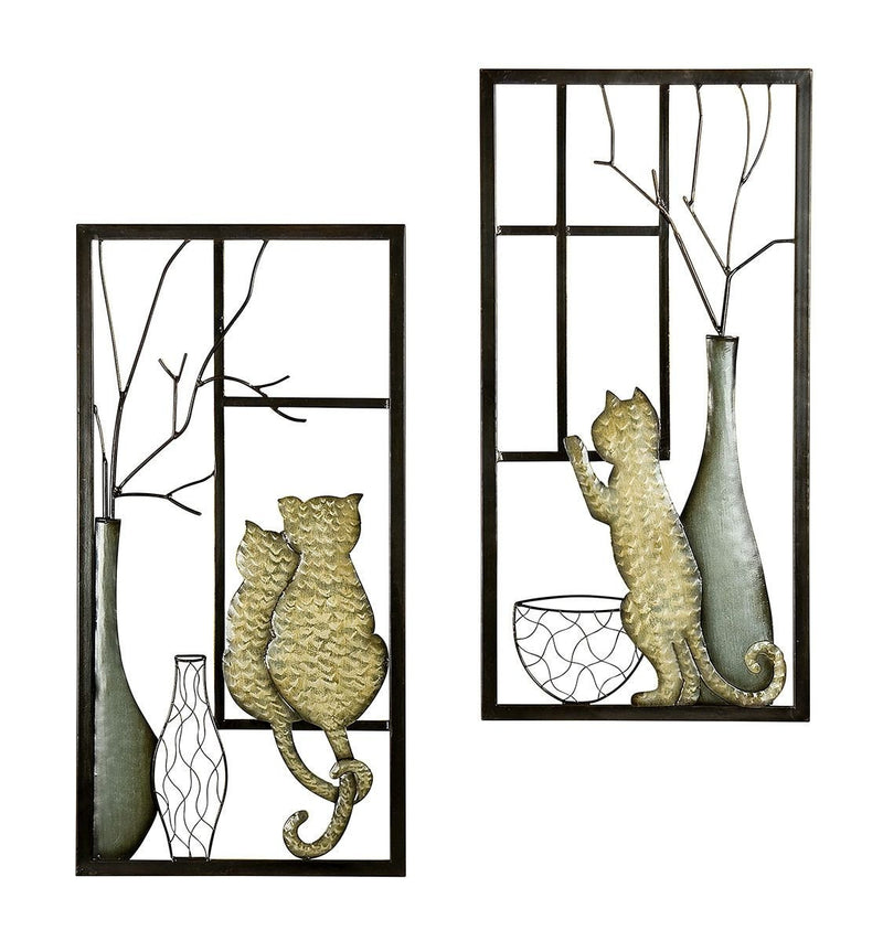 2 parts Wall picture set "Cat Vase" - handmade metal art from GILDE for a cozy home